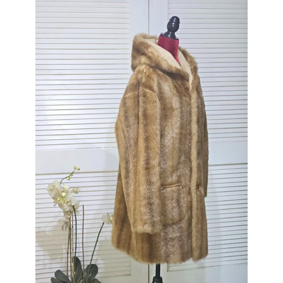 Vintage Jones NY Women's Tan Brown Suede Faux Fur Reversible Coat Size M 2756 - Picture 12 of 16